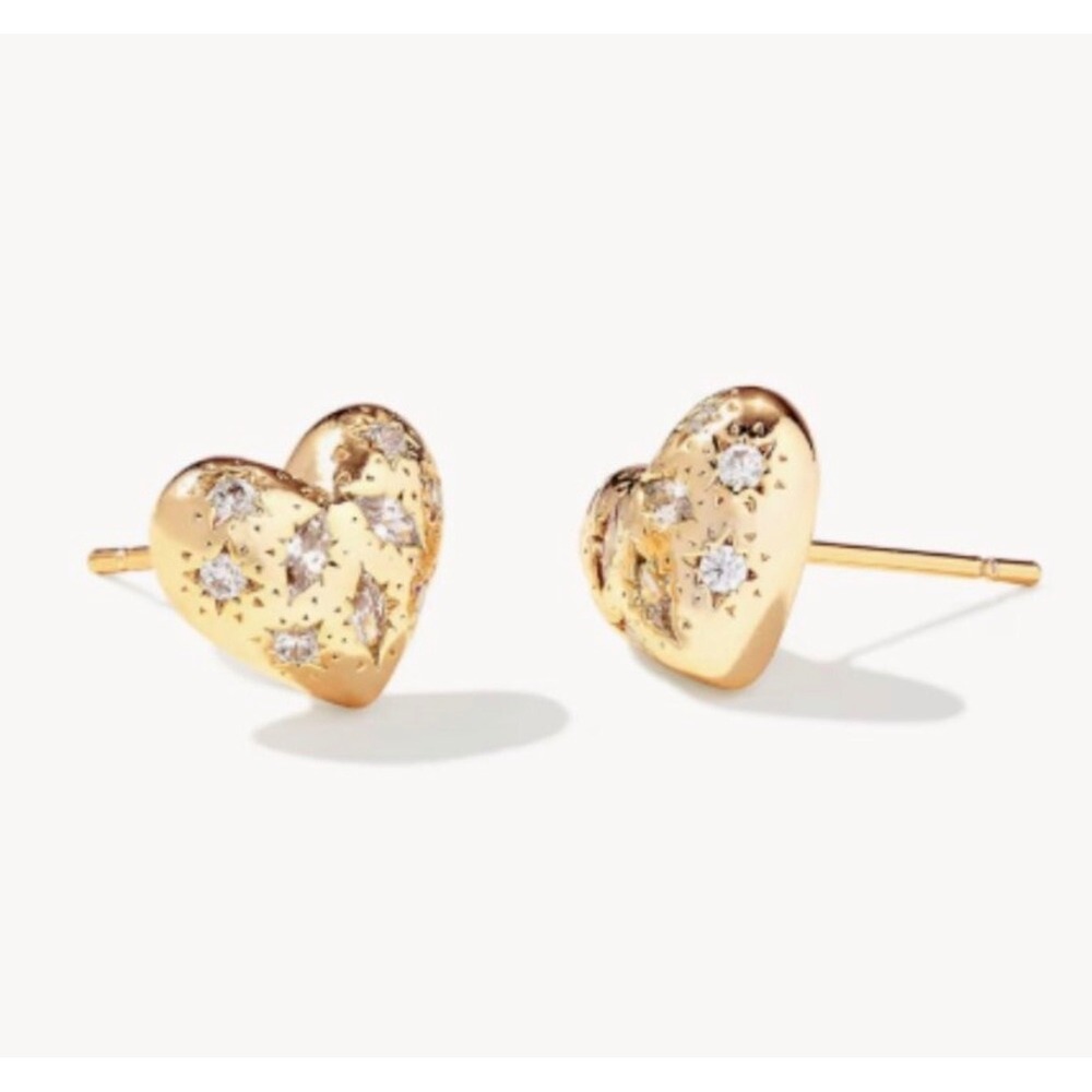Kendra Scott Holland Gold Heart Stud Earrings in White CZ